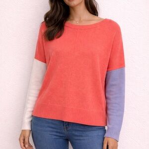 Anthropologie Colorblock Sweater in Coral, White, and Lavender